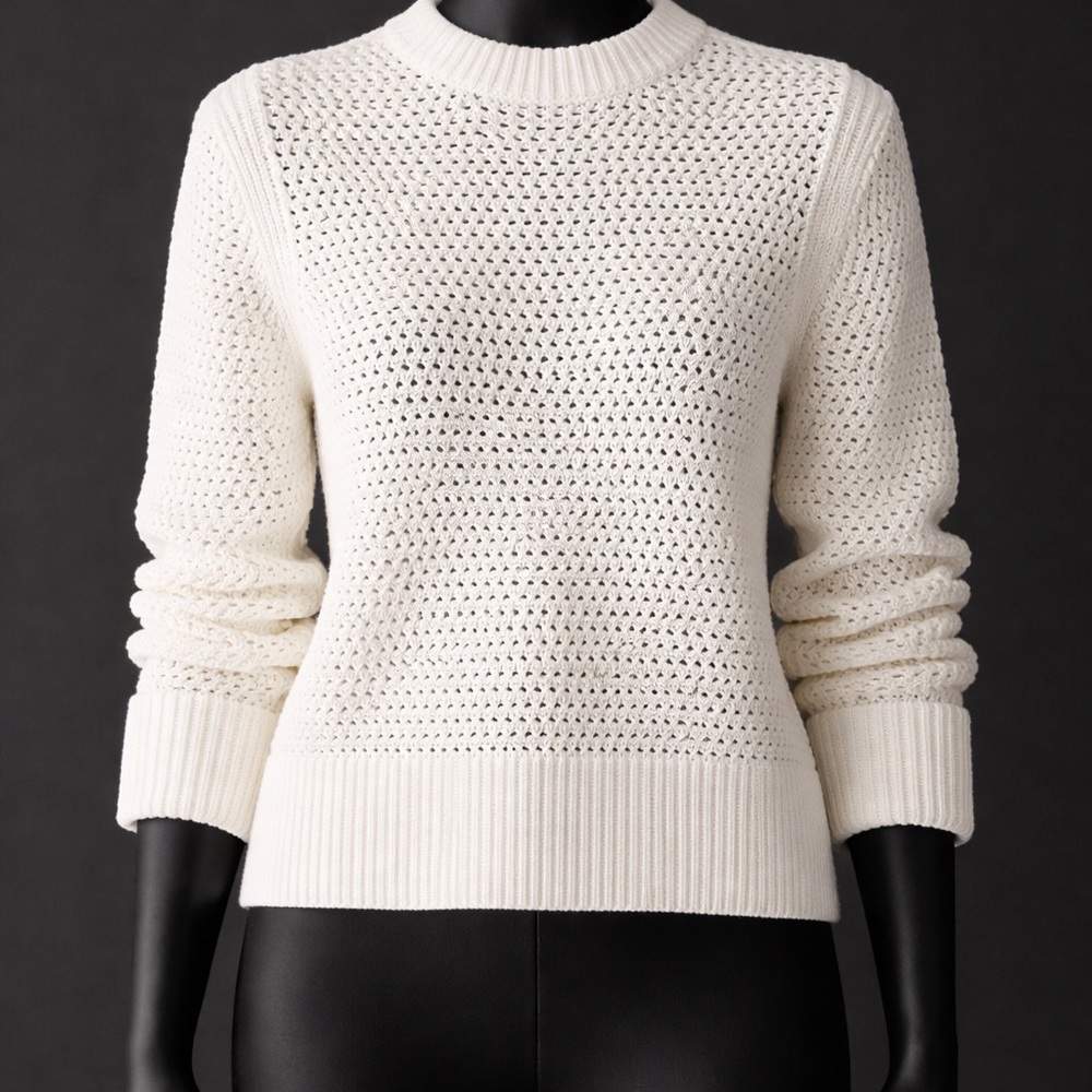 ME+EM White Open-Knit Cotton Sweater Tagged size L, fits more like S-M (!) - Picture 2 of 12